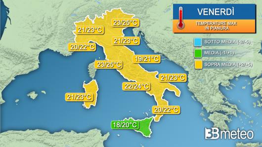 Temperature massime venerdì
