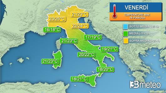 Temperature massime venerdì