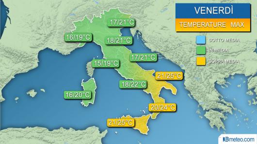 Temperature massime venerdì