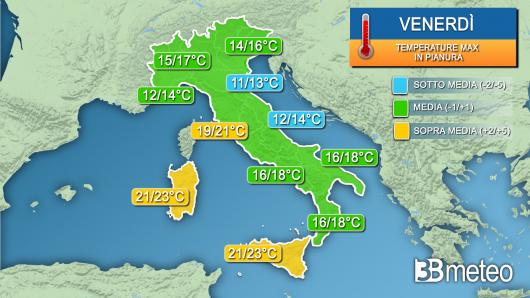 Temperature massime venerdì (da confermare)