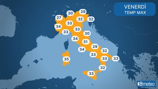 Temperature massime venerdì