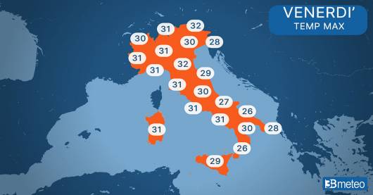 Temperature massime venerdì