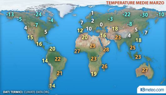 Temperature medie del mese di marzo 
