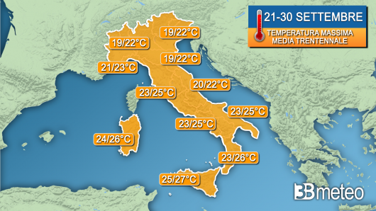 Temperature medie terza decade di settembre (valori massimi)