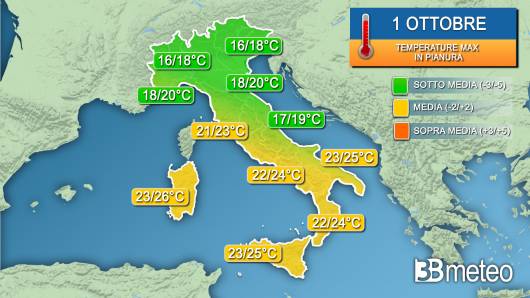 Temperature mercoledì 1 ottobre