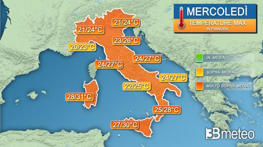 Temperature mercoledì 26 ottobre