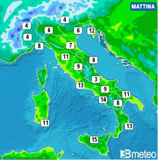 Temperature mercoledì mattina