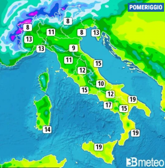 Temperature mercoledì pomeriggio