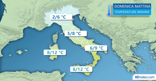 Temperature minime attese per domenica 