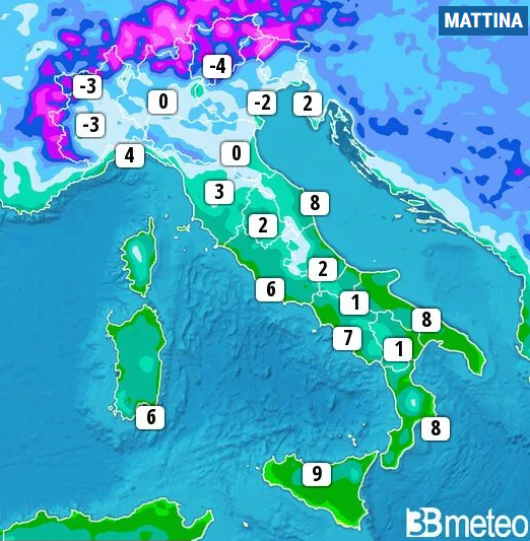 Temperature minime di giovedì