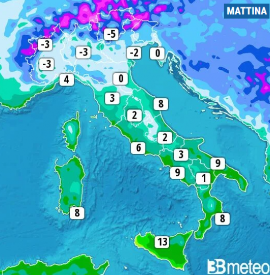Temperature minime di giovedì