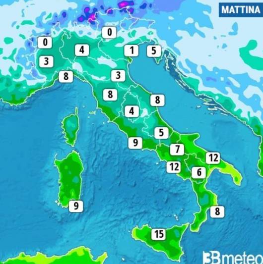 Temperature minime di lunedì