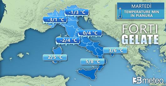 Temperature minime di martedì