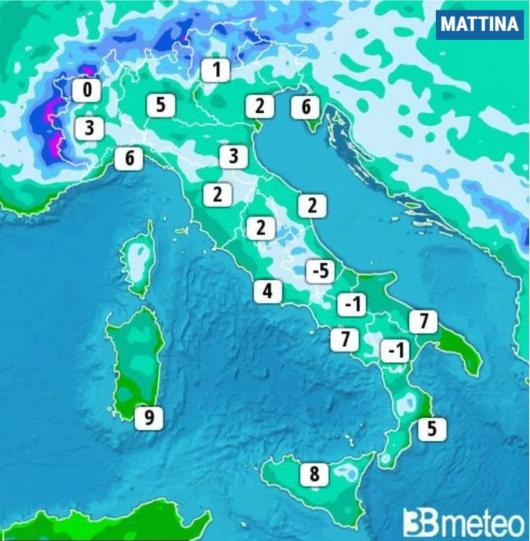 Temperature minime di martedì