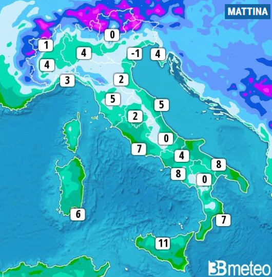 Temperature minime di mercoledì