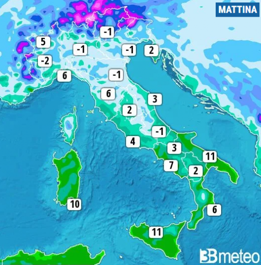 Temperature minime di venerdì