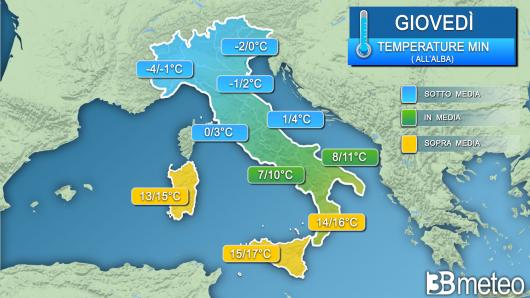 Temperature minime giovedì