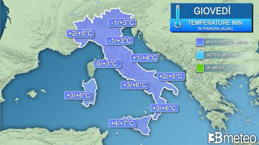 Temperature minime giovedì (alba)