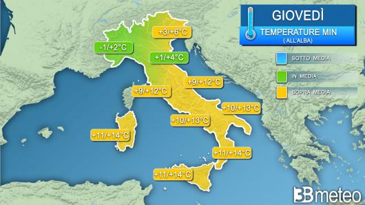 Temperature minime giovedì (alba)