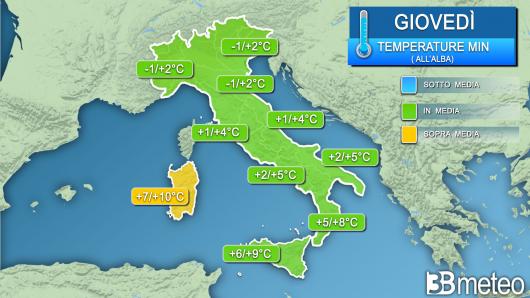 Temperature minime giovedì (alba)