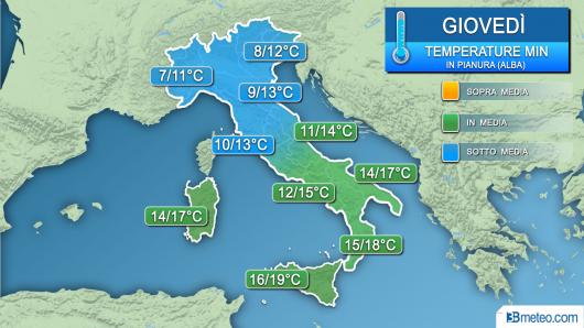 Temperature minime giovedì (all'alba)