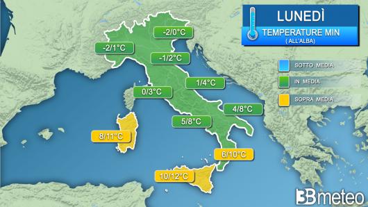 Temperature minime lunedì