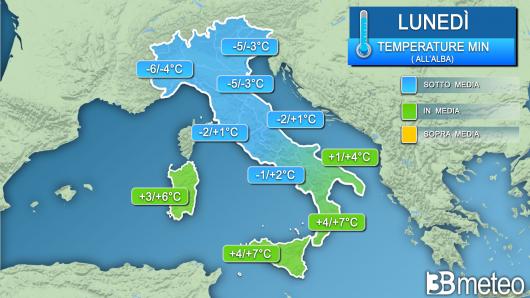 Temperature minime lunedì (alba)