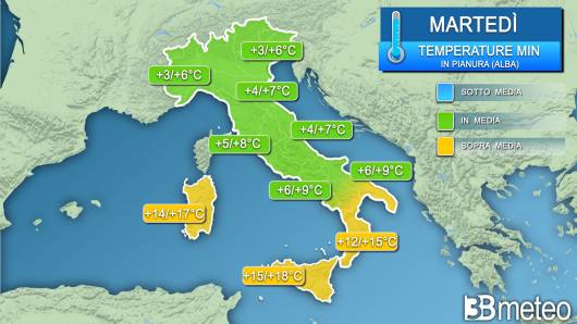 Temperature minime martedì