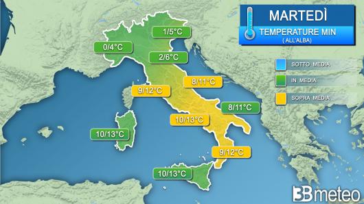 Temperature minime martedì