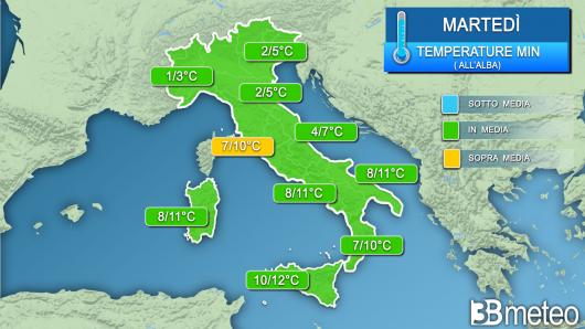 Temperature minime martedì