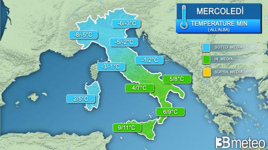 Temperature minime mercoledì