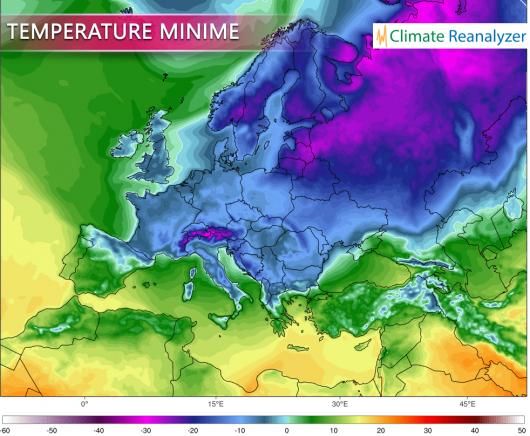Temperature minime previste dal modello GFS
