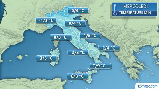 Temperature minime previste per mercoledì