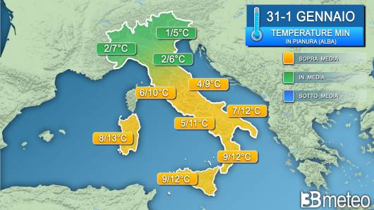 Temperature minime tra San Silvestro e Capodanno (all'alba e in pianura)