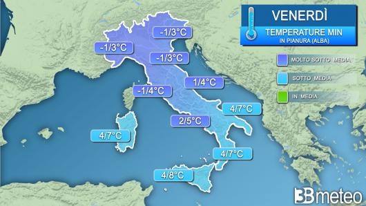Temperature minime venerdì
