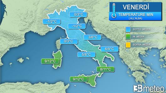 Temperature minime venerdì