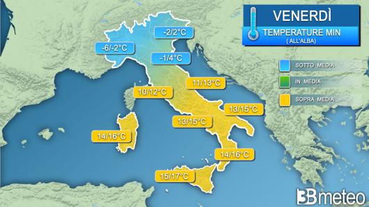Temperature minime venerdì