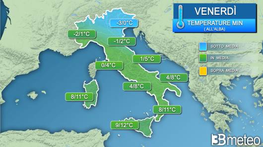 Temperature minime venerdì