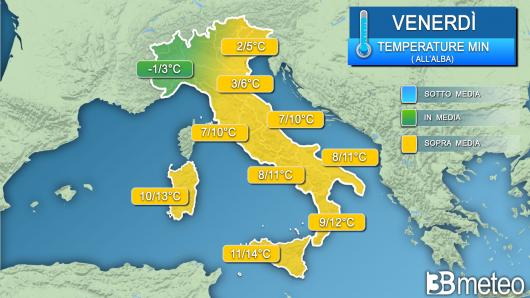 Temperature minime venerdì