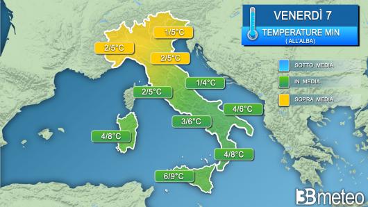 Temperature minime venerdì