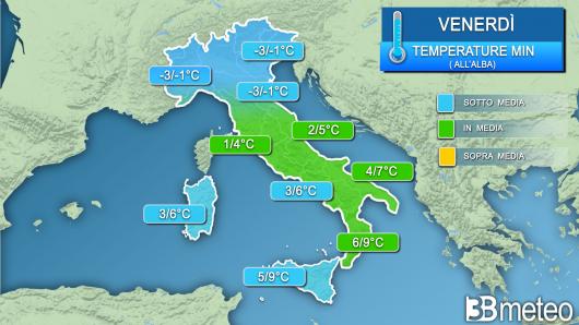 Temperature minime venerdì