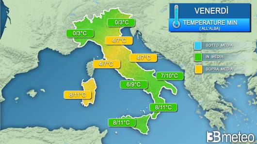 Temperature minime venerdì