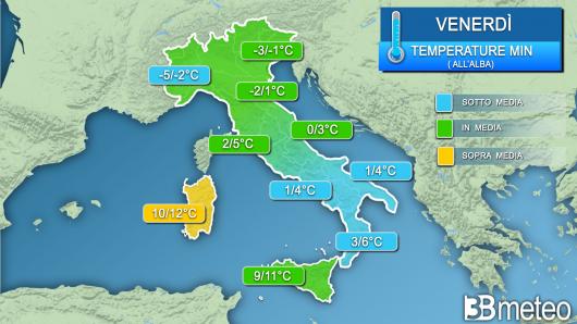 Temperature minime venerdì