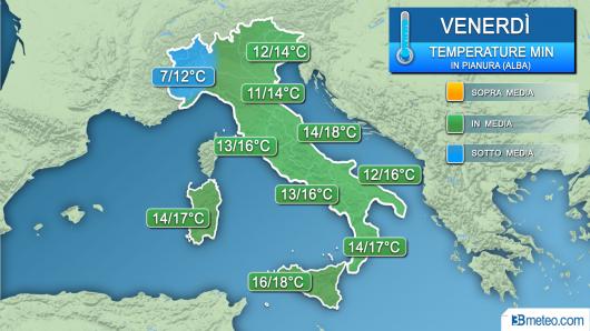 Temperature minime venerdì (alba)