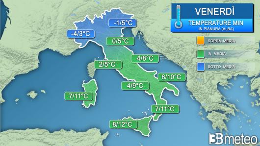 Temperature minime venerdì (alba)