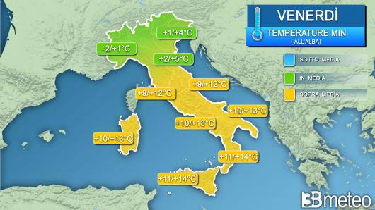 Temperature minime venerdì (alba)
