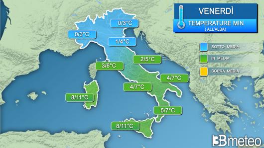 Temperature minime venerdì (alba)