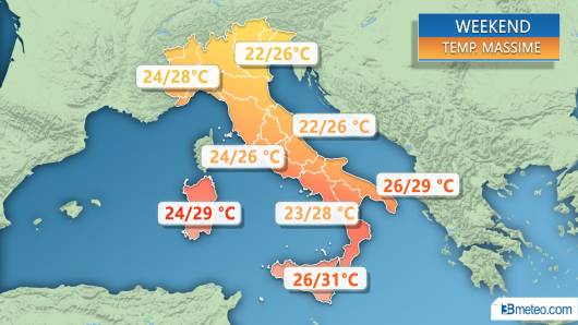 Temperature previste nel weekend