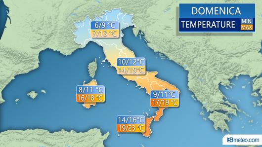 Temperature previste per domenica