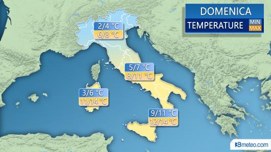 Temperature previste per domenica